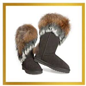 Stylish Fur-Trimmed Dark Gray Suede Winter Boots - Size 11🩶